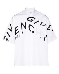 Мужская бело-черная рубашка с коротким рукавом с принтом от Givenchy