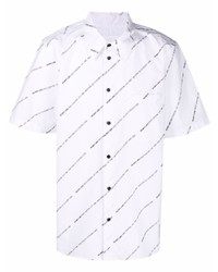 Мужская бело-черная рубашка с коротким рукавом с принтом от Helmut Lang