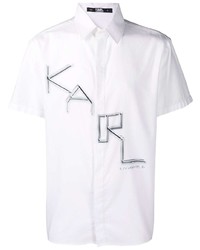 Мужская бело-черная рубашка с коротким рукавом с принтом от Karl Lagerfeld