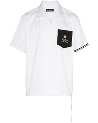 Мужская бело-черная рубашка с коротким рукавом с принтом от Mastermind Japan