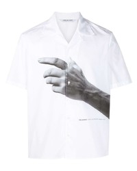 Мужская бело-черная рубашка с коротким рукавом с принтом от Neil Barrett