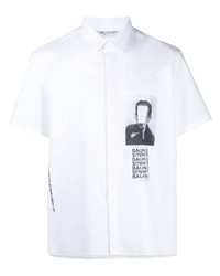 Мужская бело-черная рубашка с коротким рукавом с принтом от Neil Barrett