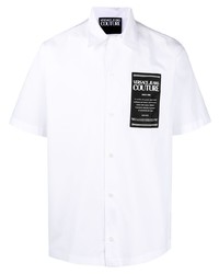 Мужская бело-черная рубашка с коротким рукавом с принтом от VERSACE JEANS COUTURE