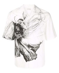 Мужская бело-черная рубашка с коротким рукавом с цветочным принтом от Alexander McQueen
