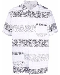 Мужская бело-черная рубашка с коротким рукавом с цветочным принтом от Engineered Garments