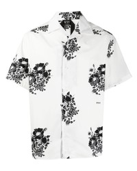 Мужская бело-черная рубашка с коротким рукавом с цветочным принтом от N°21