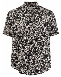 Мужская бело-черная рубашка с коротким рукавом с цветочным принтом от Saint Laurent