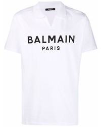 Мужская бело-черная футболка-поло с принтом от Balmain