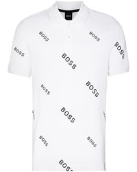 Мужская бело-черная футболка-поло с принтом от BOSS