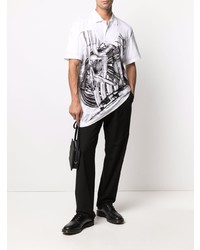 Мужская бело-черная футболка-поло с принтом от Comme Des Garcons Homme Plus
