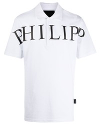 Мужская бело-черная футболка-поло с принтом от Philipp Plein