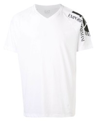 Мужская бело-черная футболка с v-образным вырезом с принтом от Ea7 Emporio Armani