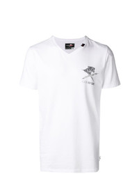 Мужская бело-черная футболка с v-образным вырезом с принтом от Plein Sport