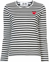 Женская бело-черная футболка с длинным рукавом в горизонтальную полоску от Comme des Garcons