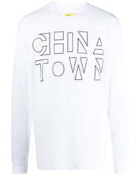 Мужская бело-черная футболка с длинным рукавом с принтом от Chinatown Market