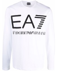 Мужская бело-черная футболка с длинным рукавом с принтом от Ea7 Emporio Armani