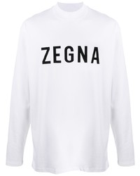 Мужская бело-черная футболка с длинным рукавом с принтом от Ermenegildo Zegna