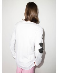 Мужская бело-черная футболка с длинным рукавом с принтом от Alexander McQueen