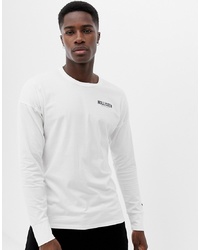 Мужская бело-черная футболка с длинным рукавом с принтом от Hollister