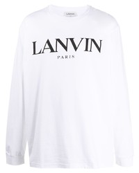 Мужская бело-черная футболка с длинным рукавом с принтом от Lanvin