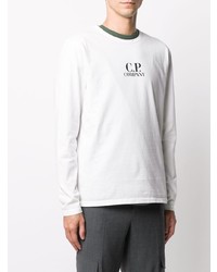 Мужская бело-черная футболка с длинным рукавом с принтом от C.P. Company