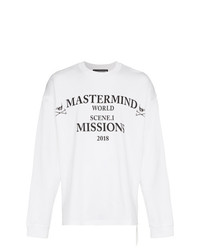 Мужская бело-черная футболка с длинным рукавом с принтом от Mastermind Japan