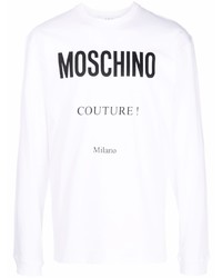 Мужская бело-черная футболка с длинным рукавом с принтом от Moschino