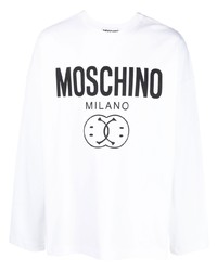 Мужская бело-черная футболка с длинным рукавом с принтом от Moschino