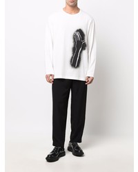 Мужская бело-черная футболка с длинным рукавом с принтом от Yohji Yamamoto