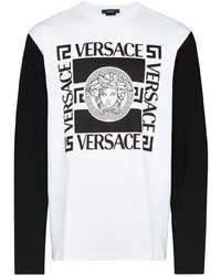 Мужская бело-черная футболка с длинным рукавом с принтом от Versace