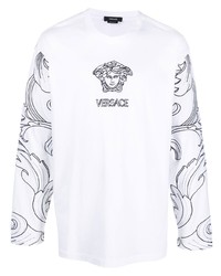 Мужская бело-черная футболка с длинным рукавом с принтом от Versace