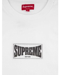 Мужская бело-черная футболка с длинным рукавом с принтом от Supreme