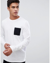 Мужская бело-черная футболка с длинным рукавом от ASOS DESIGN