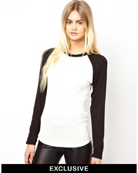 Женская бело-черная футболка с длинным рукавом от Daisy Street