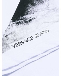 Мужская бело-черная футболка с длинным рукавом от Versace Jeans