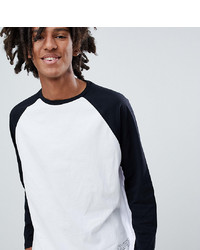 Мужская бело-черная футболка с длинным рукавом от Pull&Bear