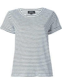 Женская бело-черная футболка с круглым вырезом в горизонтальную полоску от A.P.C.