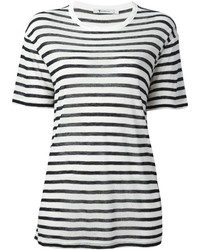 Женская бело-черная футболка с круглым вырезом в горизонтальную полоску от Alexander Wang