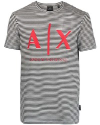 Мужская бело-черная футболка с круглым вырезом в горизонтальную полоску от Armani Exchange