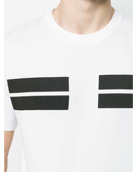 Мужская бело-черная футболка с круглым вырезом в горизонтальную полоску от Neil Barrett