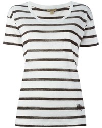 Женская бело-черная футболка с круглым вырезом в горизонтальную полоску от Burberry