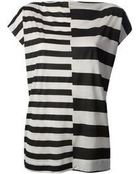 Женская бело-черная футболка с круглым вырезом в горизонтальную полоску от By Malene Birger