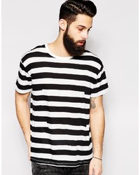 Мужская бело-черная футболка с круглым вырезом в горизонтальную полоску от Cheap Monday