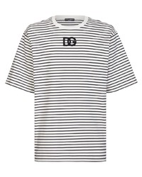 Мужская бело-черная футболка с круглым вырезом в горизонтальную полоску от Dolce & Gabbana