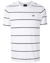 Мужская бело-черная футболка с круглым вырезом в горизонтальную полоску от Emporio Armani