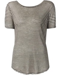 Женская бело-черная футболка с круглым вырезом в горизонтальную полоску от Enza Costa