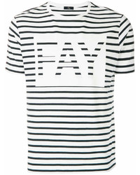 Мужская бело-черная футболка с круглым вырезом в горизонтальную полоску от Fay