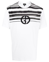 Мужская бело-черная футболка с круглым вырезом в горизонтальную полоску от Giorgio Armani
