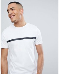 Мужская бело-черная футболка с круглым вырезом в горизонтальную полоску от Selected