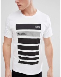 Мужская бело-черная футболка с круглым вырезом в горизонтальную полоску от Jack and Jones